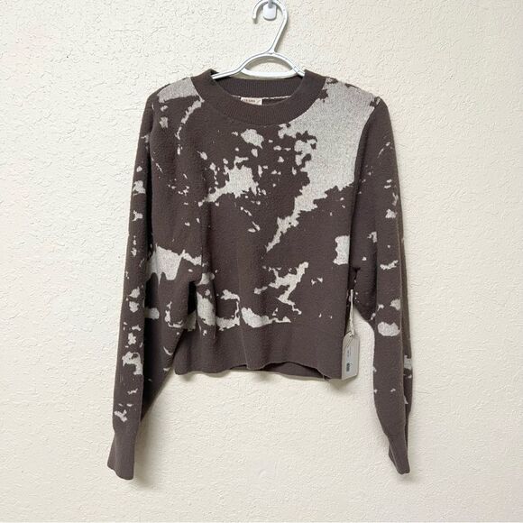 NWT Kerisma Carrara Taupe Ecru Cropped Sweater Size S/M Two Tone Marble Fleece - Picture 1 of 7